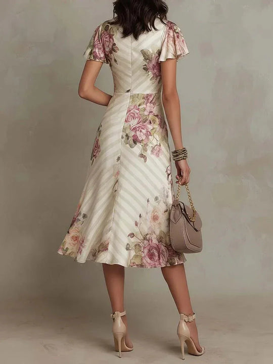 Alba | Vestido midi satinado floral elegante estilo retro - RivenaModa
