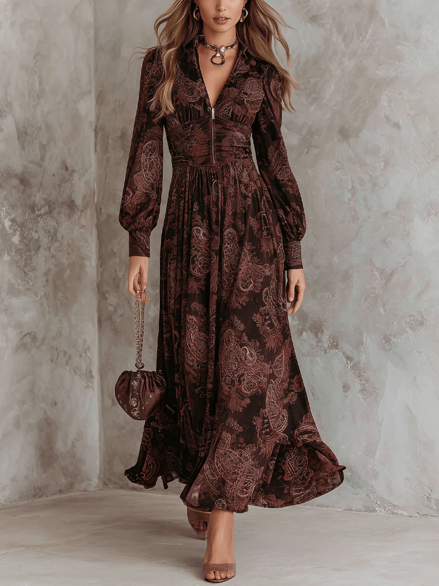 Amelia™ Vestido maxi con cremallera de estampado Paisley - RIVENA MODA