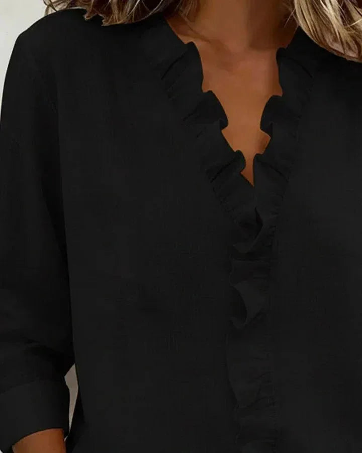 Anora | Blusa con volantes y cuello en V - RivenaModa
