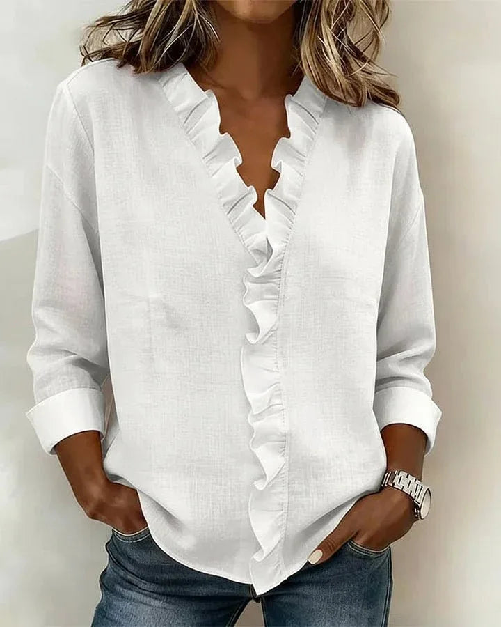 Anora | Blusa con volantes y cuello en V - RivenaModa