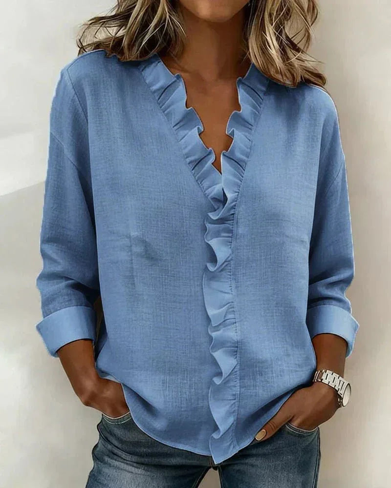 Anora | Blusa con volantes y cuello en V - RivenaModa