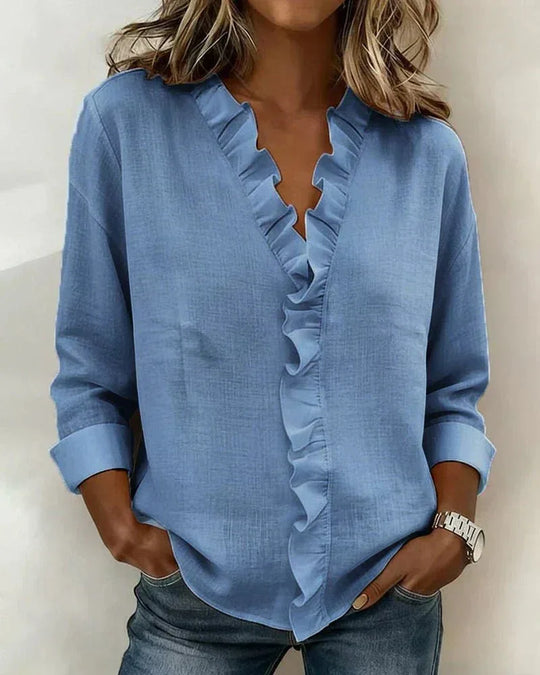 Anora | Blusa con volantes y cuello en V - RivenaModa
