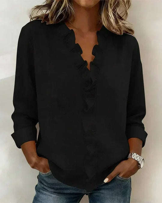 Anora | Blusa con volantes y cuello en V - RivenaModa