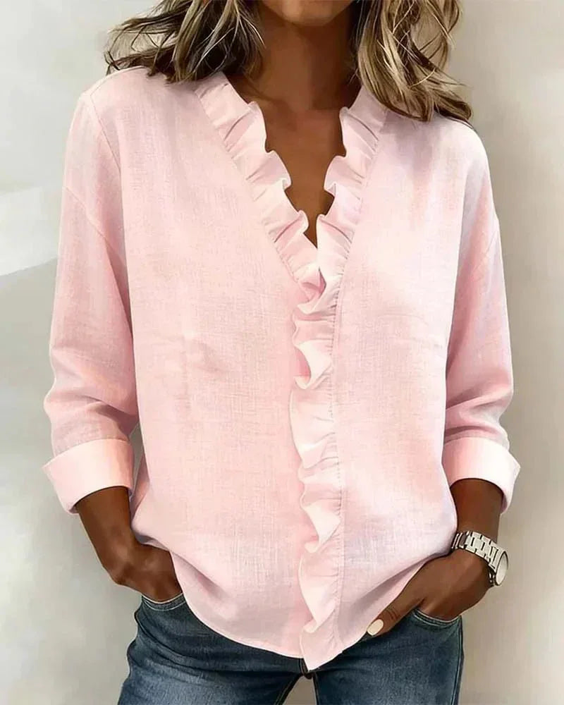Anora | Blusa con volantes y cuello en V - RivenaModa