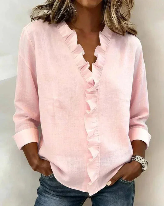 Anora | Blusa con volantes y cuello en V - RivenaModa