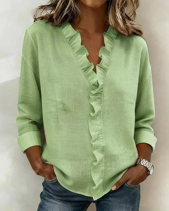 Anora | Blusa con volantes y cuello en V - RivenaModa