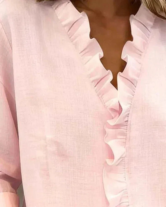 Anora | Blusa con volantes y cuello en V - RivenaModa