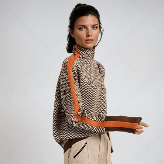 Beatriz | Suéter de cuello alto con rayas contrastantes llamativas - RivenaModa