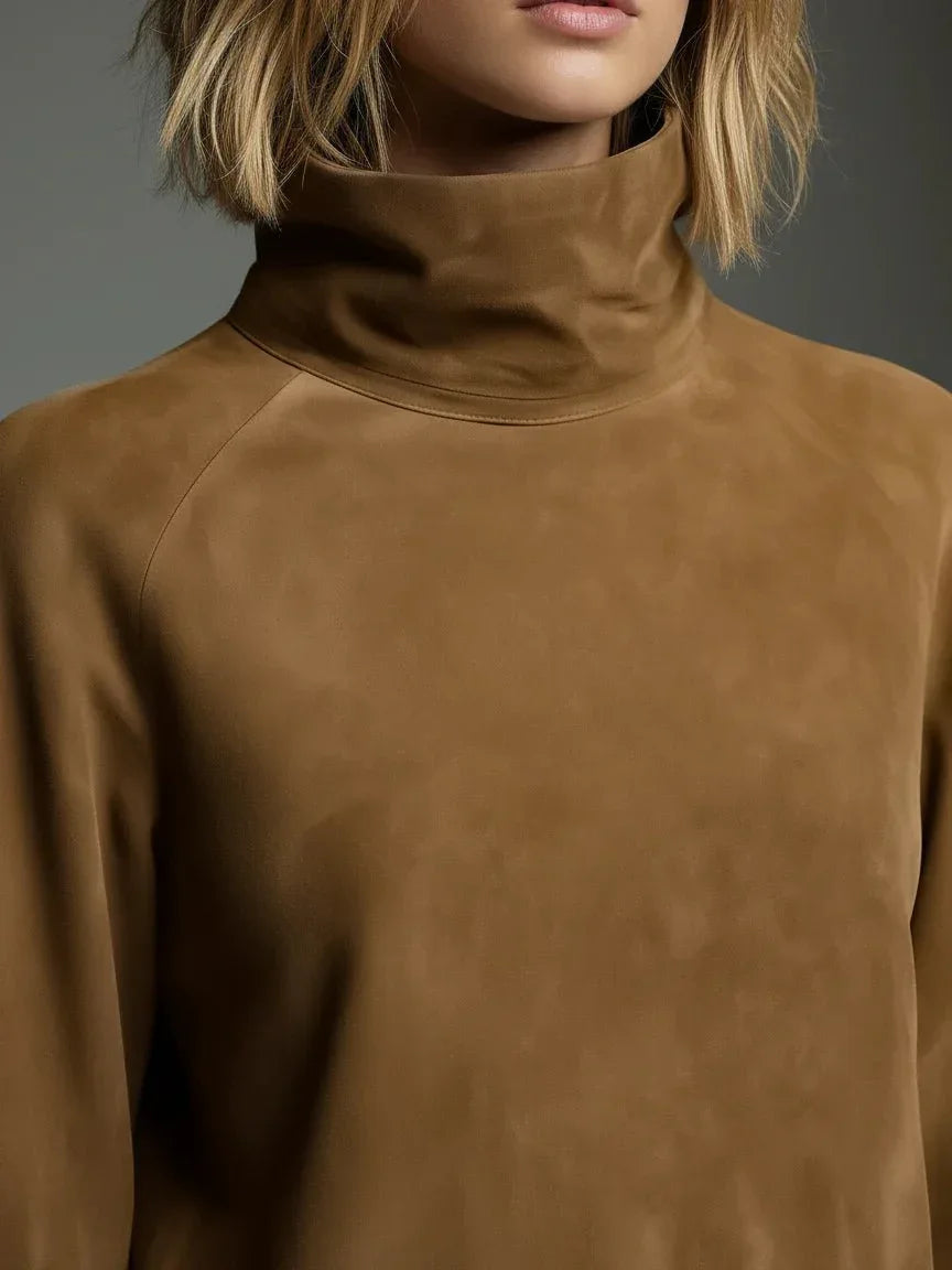 Beli | Minivestido holgado de ante con cuello alto - RivenaModa