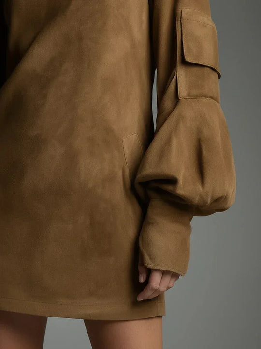 Beli | Minivestido holgado de ante con cuello alto - RivenaModa