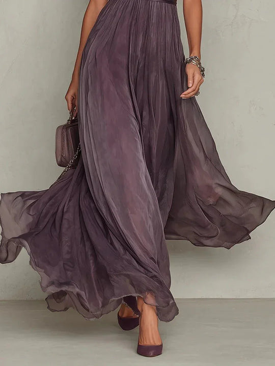 Celia | Vestido largo violeta con escote a lágrima y detalles en encaje - RivenaModa