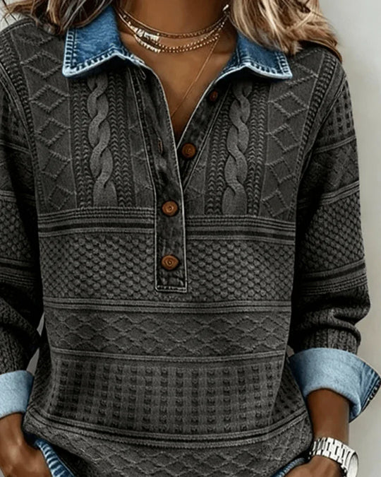 Dolores | Sudadera Moderna con Medio Botón y Cuello - RivenaModa