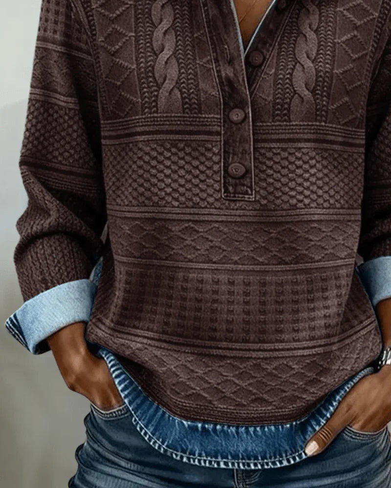 Dolores | Sudadera Moderna con Medio Botón y Cuello - RivenaModa