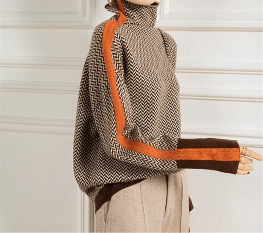 Eleanor | Suéter de Cuello Alto de Pata de Gallo Luxe - RivenaModa