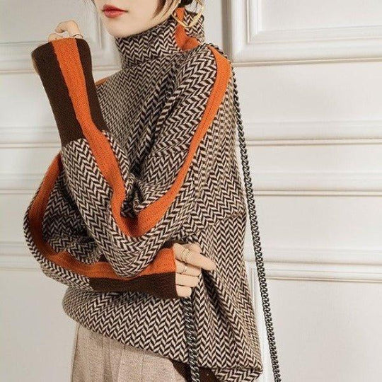 Eleanor | Suéter de Cuello Alto de Pata de Gallo Luxe - RivenaModa