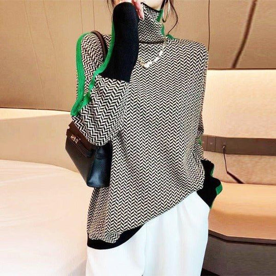 Eleanor | Suéter de Cuello Alto de Pata de Gallo Luxe - RivenaModa