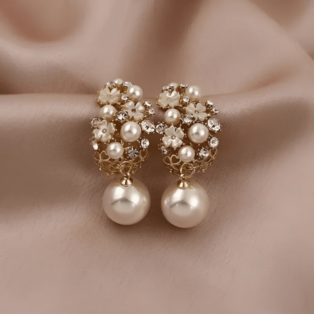 ELEGANTES PENDIENTES DE FLORES CON PERLAS - RIVENA MODA