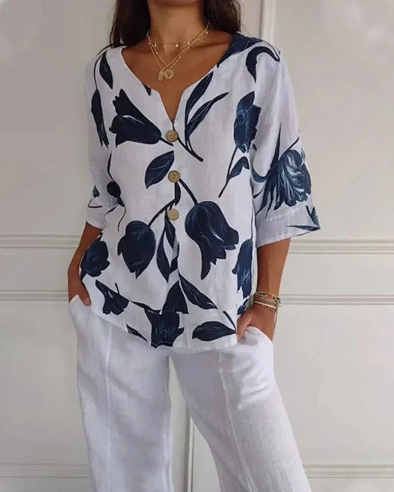 Eliana | Blusa informal con estampado de flores - RivenaModa