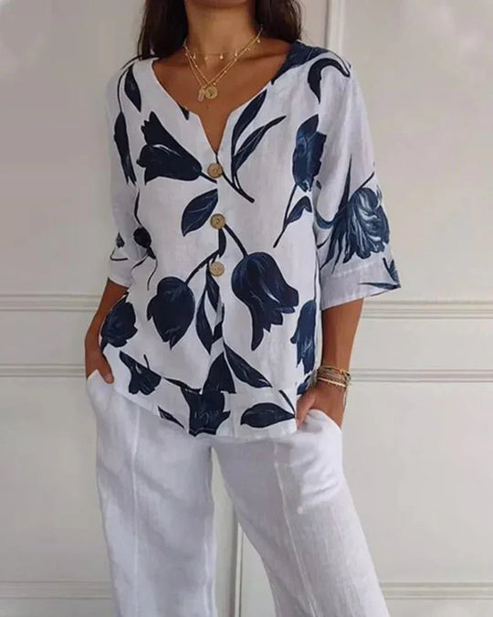Eliana | Blusa informal con estampado de flores - RivenaModa