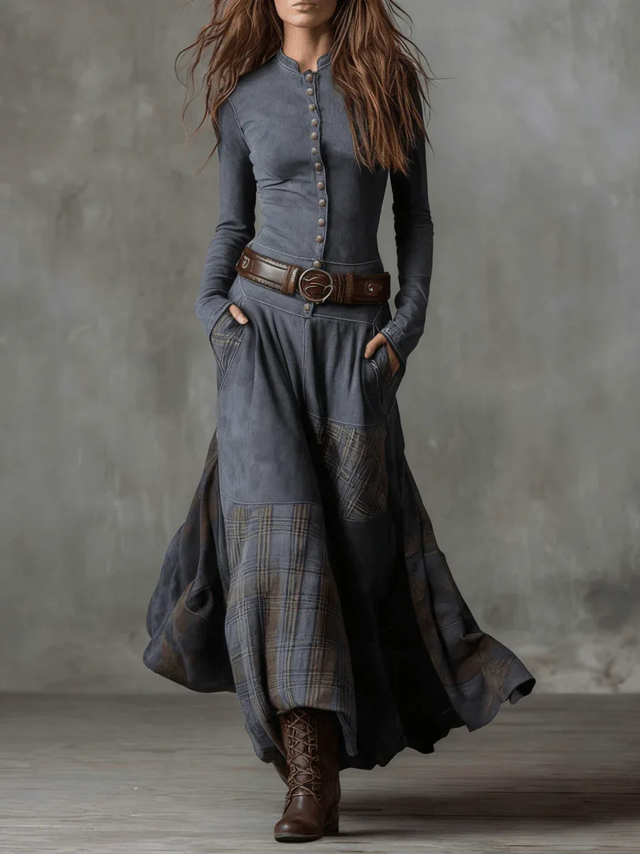 Elisa | Vestido maxi de ante con cinturón - RivenaModa
