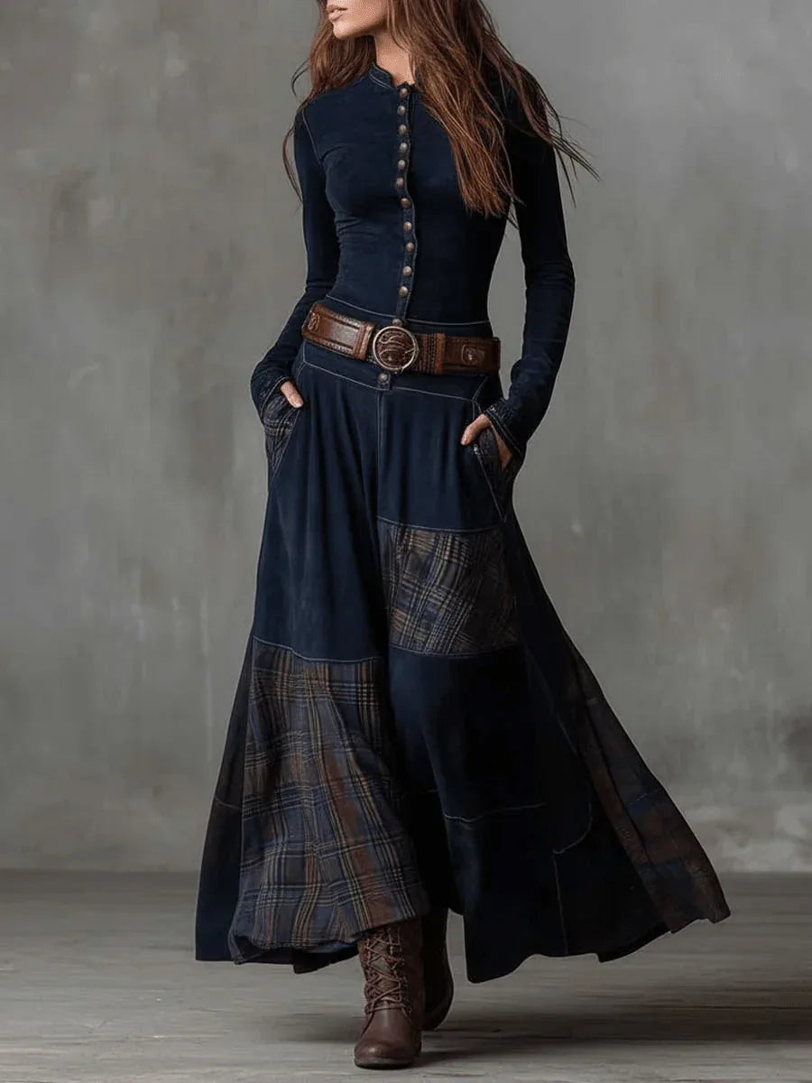 Elisa | Vestido maxi de ante con cinturón - RivenaModa