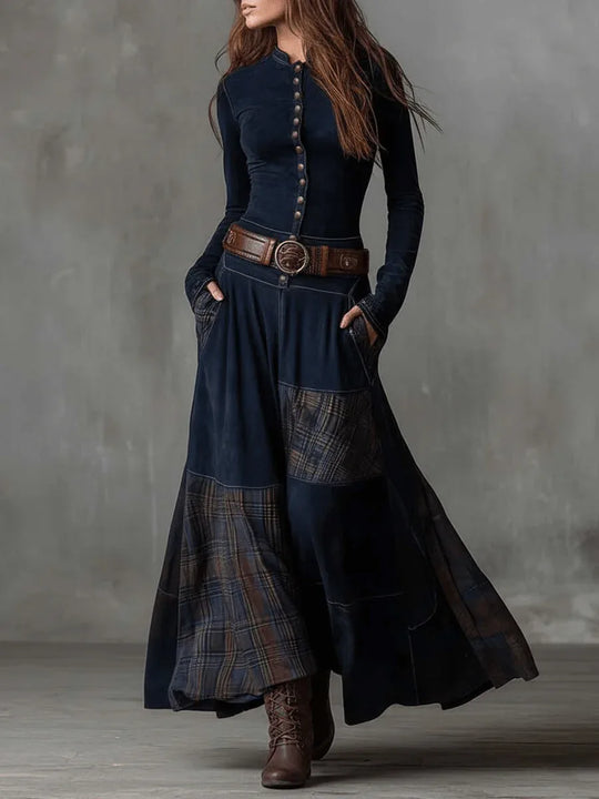 Elisa | Vestido maxi de ante con cinturón - RivenaModa