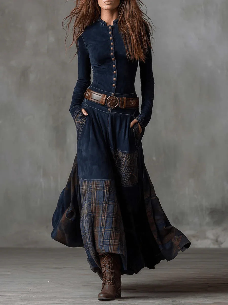 Elisa | Vestido maxi de ante con cinturón - RivenaModa
