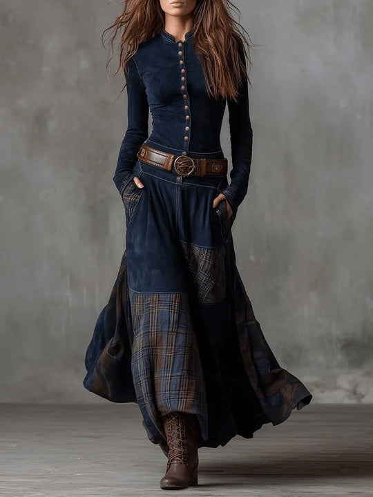 Elisa | Vestido maxi de ante con cinturón - RivenaModa