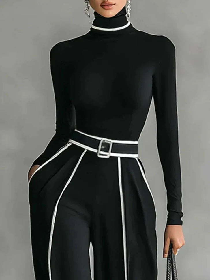 Emma | Conjunto elegante de dos piezas con cuello alto y pantalón ancho - RivenaModa