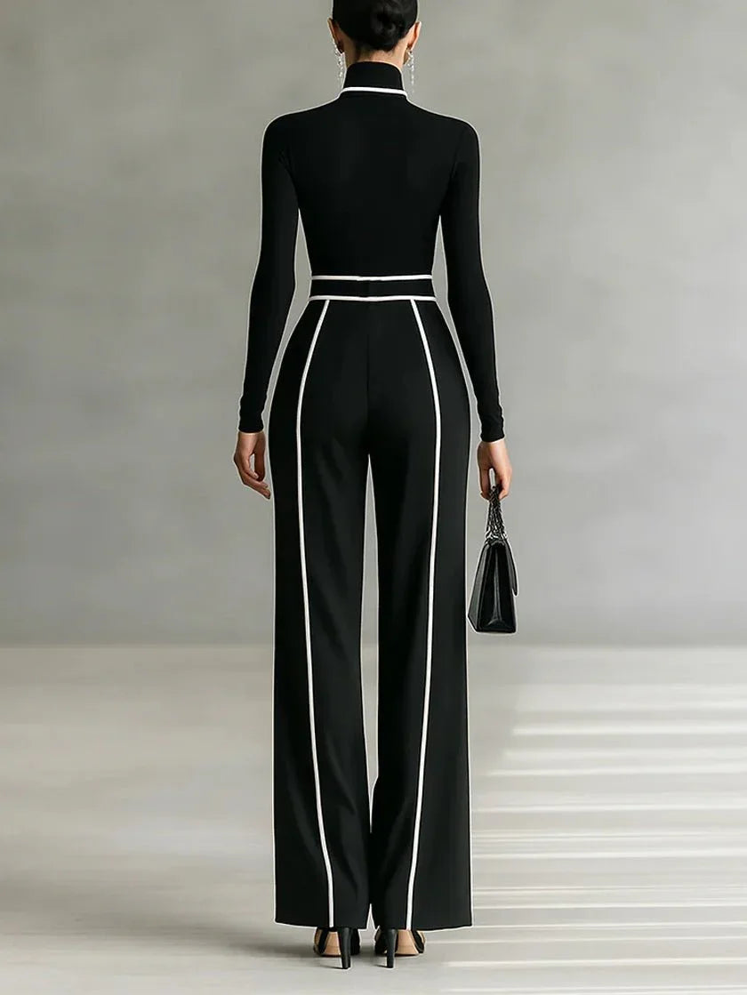 Emma | Conjunto elegante de dos piezas con cuello alto y pantalón ancho - RivenaModa