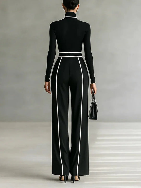 Emma | Conjunto elegante de dos piezas con cuello alto y pantalón ancho - RivenaModa
