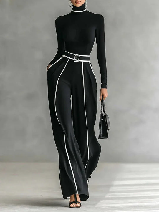 Emma | Conjunto elegante de dos piezas con cuello alto y pantalón ancho - RivenaModa