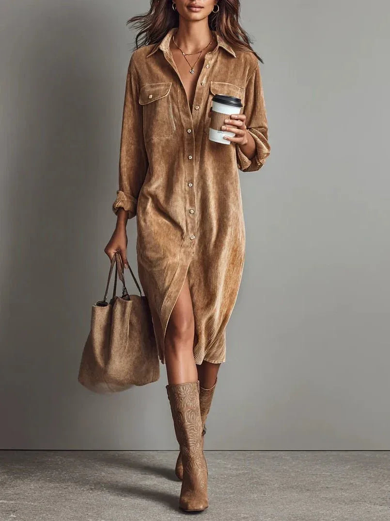 Estela | Vestido midi de pana - RivenaModa