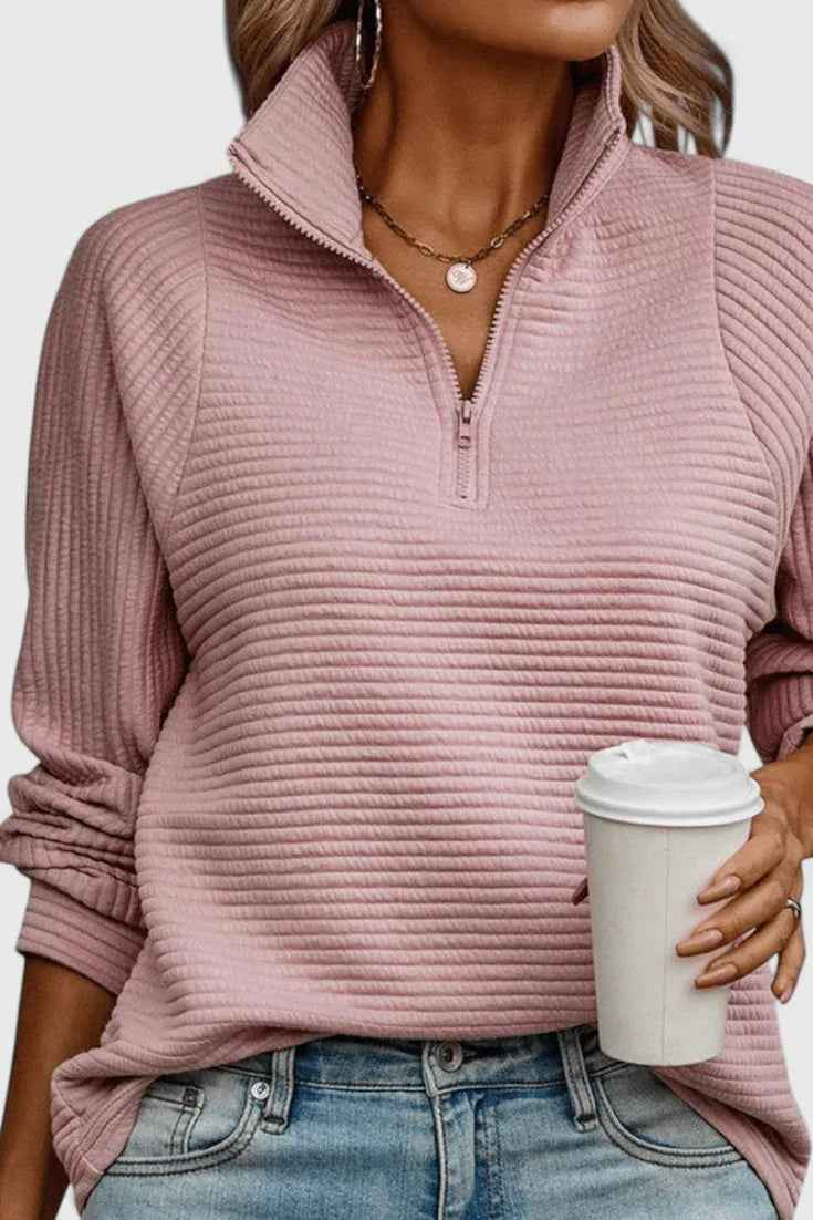 Helene Jersey de Cuello en V con Cremallera y Manga Larga