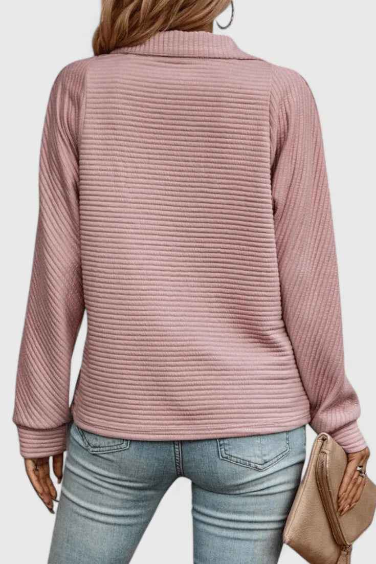 Helene Jersey de Cuello en V con Cremallera y Manga Larga