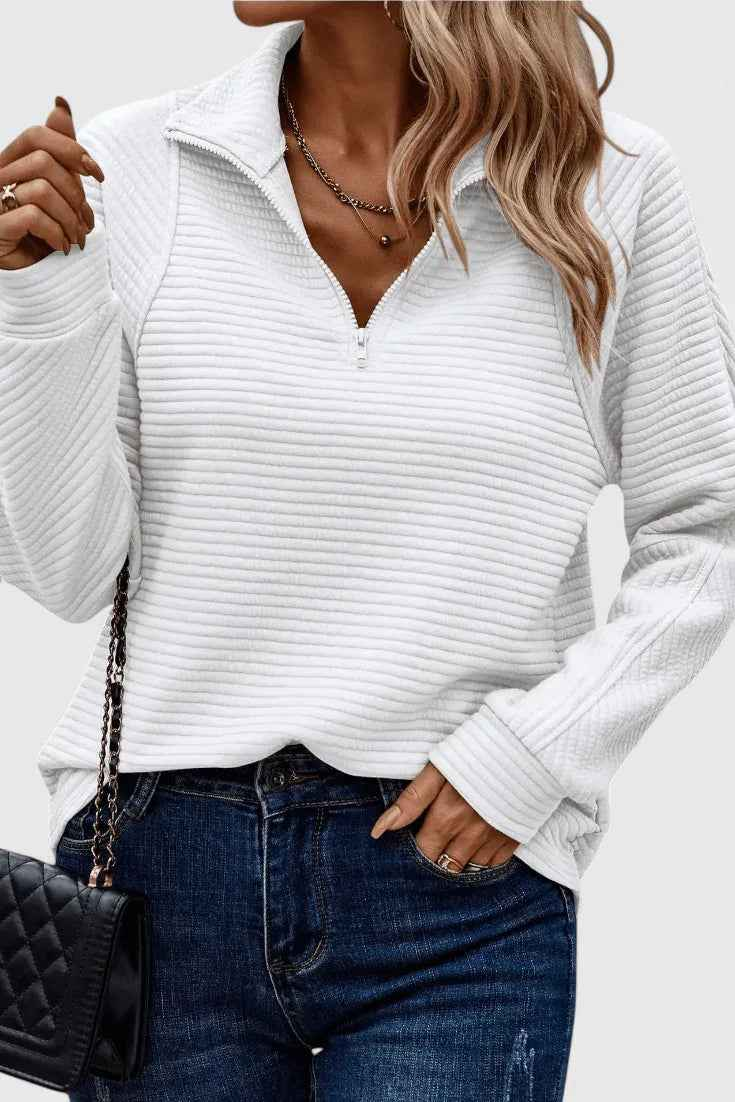 Helene Jersey de Cuello en V con Cremallera y Manga Larga