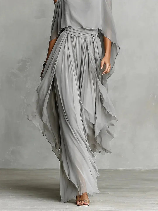Isabela | Conjunto fluido gris con top de tirantes y pantalón ligero - RivenaModa