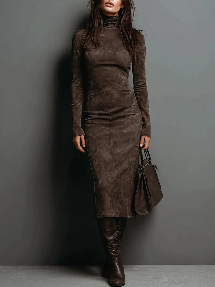 Lorena | Vestido midi largo marrón - RivenaModa
