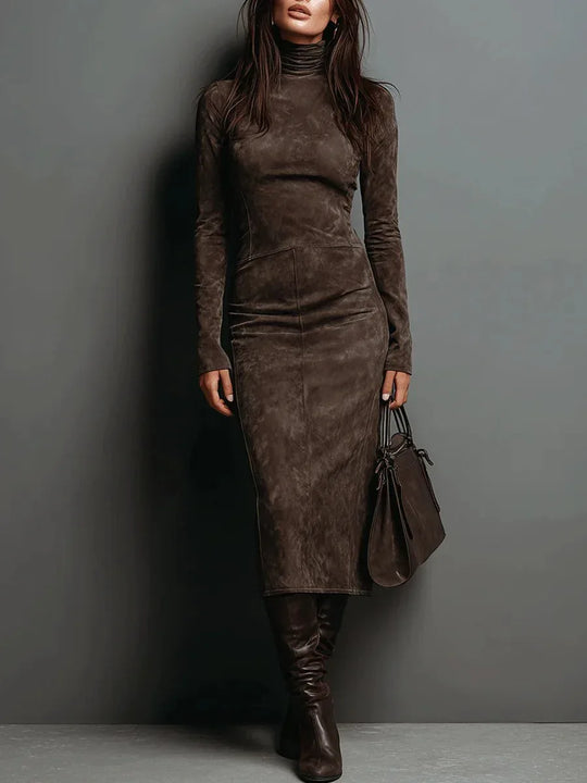 Lorena | Vestido midi largo marrón - RivenaModa