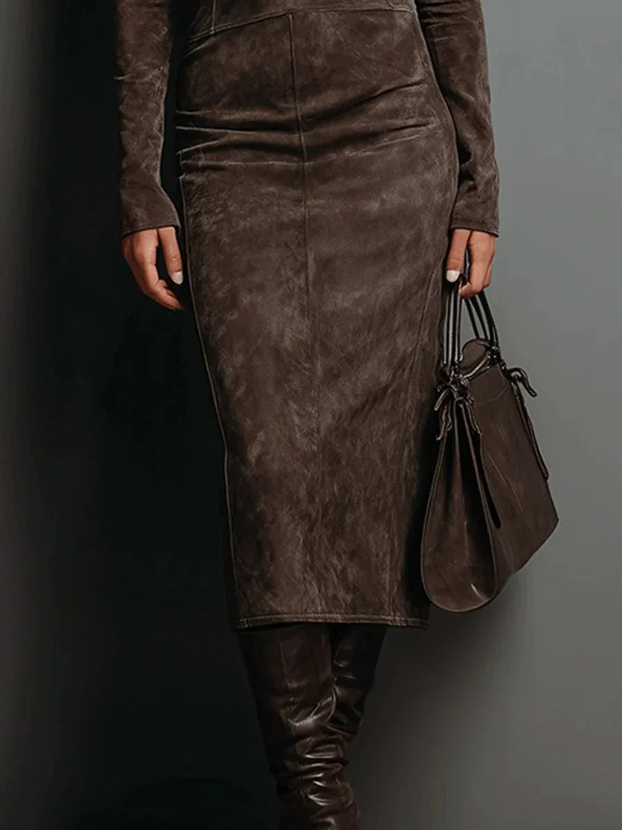 Lorena | Vestido midi largo marrón - RivenaModa
