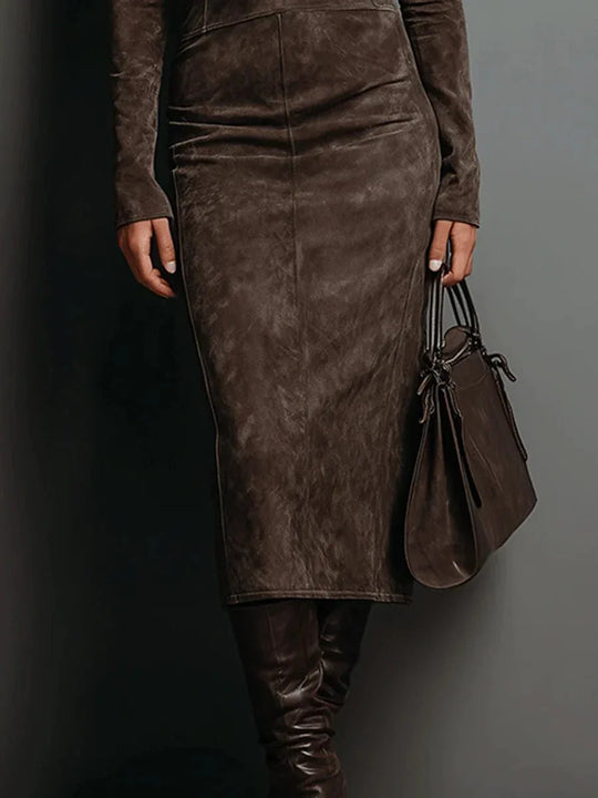 Lorena | Vestido midi largo marrón - RivenaModa
