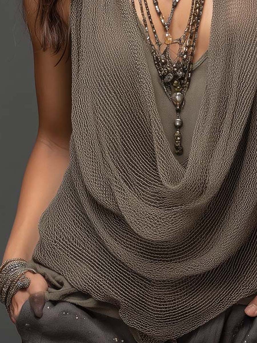 Lucía | Top halter de punto con malla ligera - RivenaModa