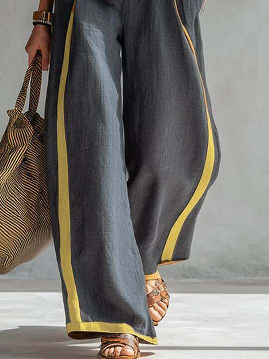 Natalia | Conjunto fluido gris con top sin mangas y pantalón ancho - RivenaModa