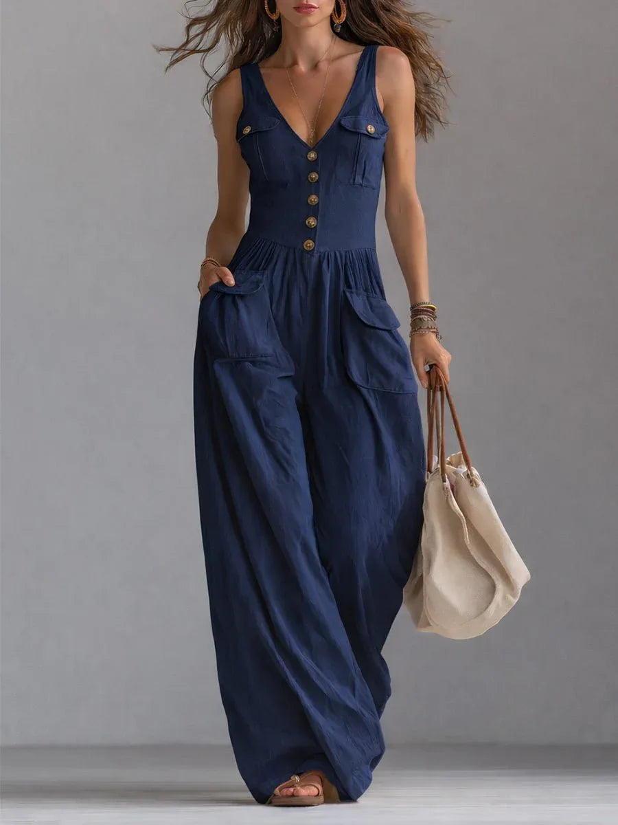 Noelia | Mono amplio sin mangas con bolsillos - RivenaModa