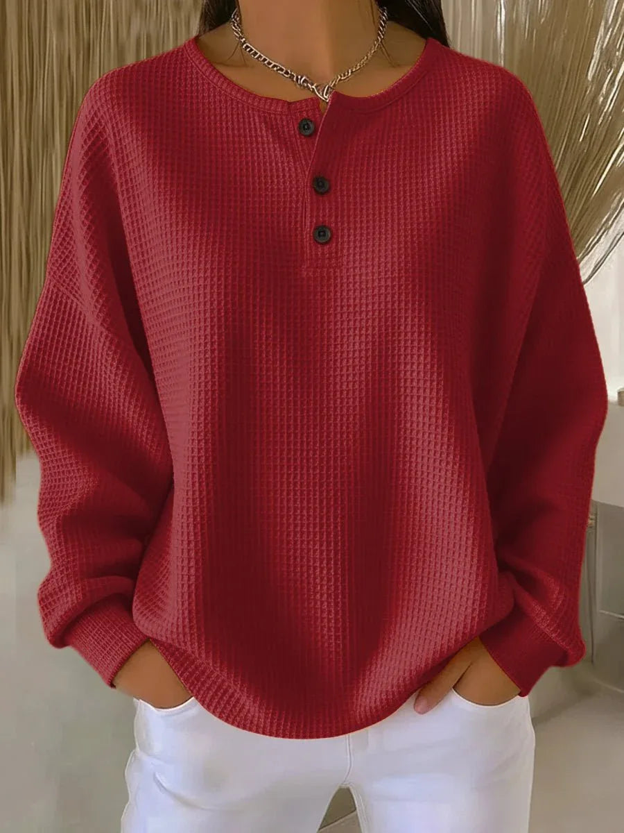 Nuria | Suéter Henley de Punto Waffle Acogedor - RivenaModa