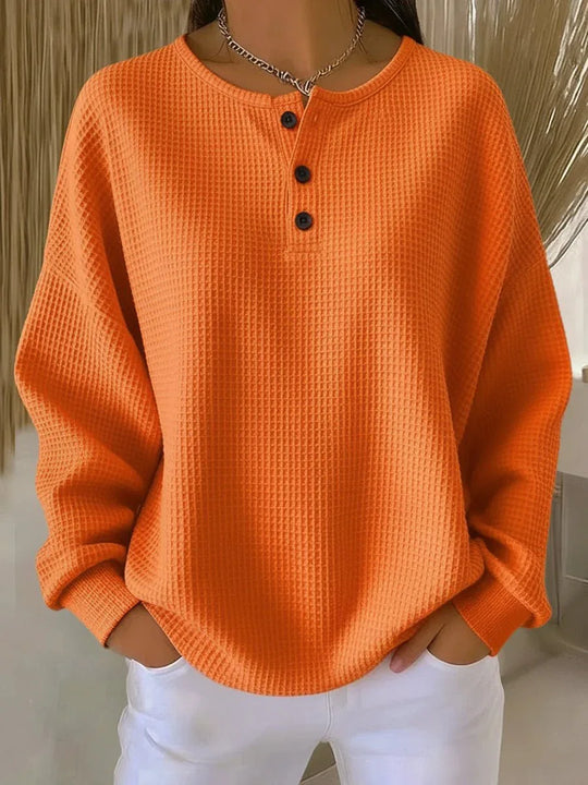 Nuria | Suéter Henley de Punto Waffle Acogedor - RivenaModa