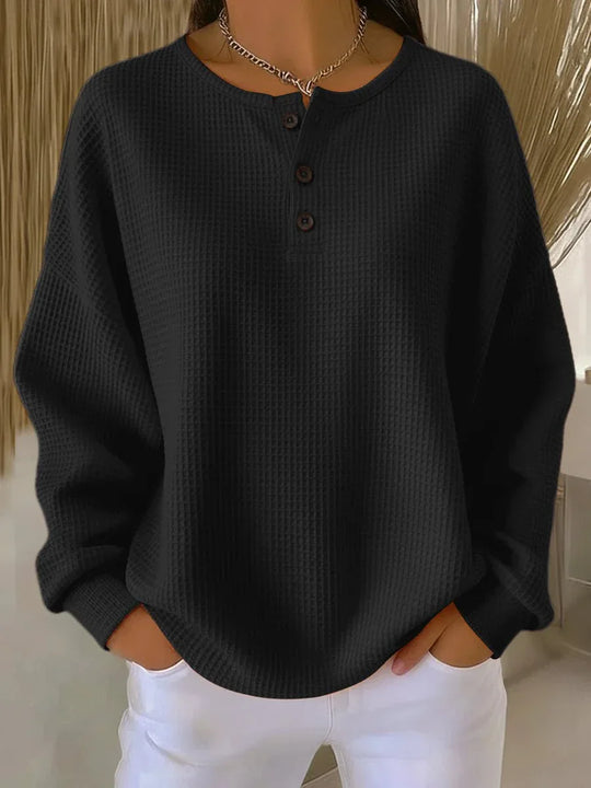 Nuria | Suéter Henley de Punto Waffle Acogedor - RivenaModa