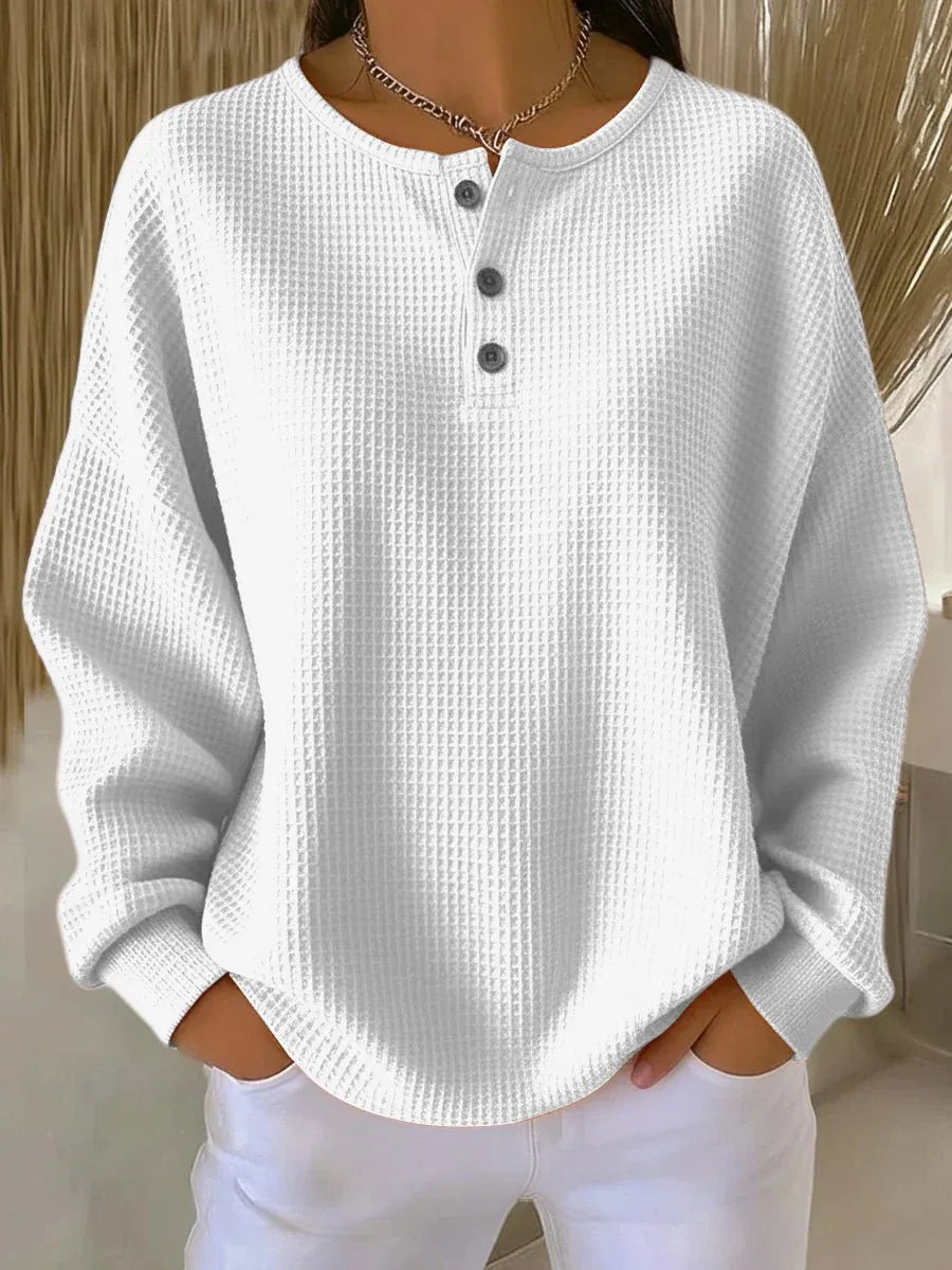 Nuria | Suéter Henley de Punto Waffle Acogedor - RivenaModa