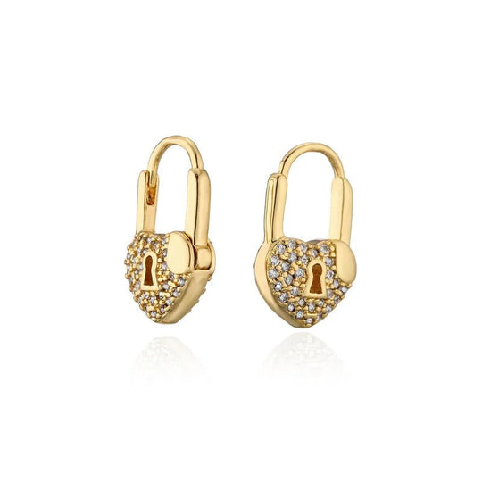 PENDIENTES DE ARO CON CANDADO EN FORMA DE CORAZÓN - RIVENA MODA
