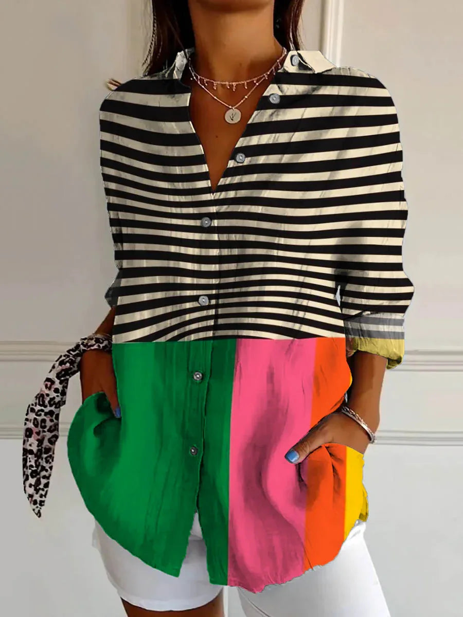 Sanne | Blusa urbana a rayas en contraste - RivenaModa